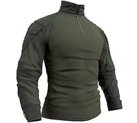 Memoryee Uomo Tattica Militare Camicia Maniche Lunghe Combattimento T-Shirt Camo Slim Fit con Cerniera Tasche 1/4/Green/XXL