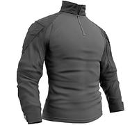 Memoryee Uomo Tattica Militare Camicia Maniche Lunghe Combattimento T-Shirt Camo Slim Fit con Cerniera Tasche 1/4/Grey/L