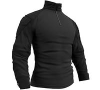 Memoryee Uomo Tattica Militare Camicia Maniche Lunghe Combattimento T-Shirt Camo Slim Fit con Cerniera Tasche 1/4/Black/L