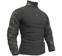 Memoryee Uomo Tattica Militare Camicia Maniche Lunghe Combattimento T-Shirt Camo Slim Fit con Cerniera Tasche 1/4/Dark Night/XXL