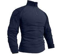 Memoryee Uomo Tattica Militare Camicia Maniche Lunghe Combattimento T-Shirt Camo Slim Fit con Cerniera Tasche 1/4/Navy/L
