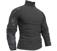 Memoryee Uomo Tattica Militare Camicia Maniche Lunghe Combattimento T-Shirt Camo Slim Fit con Cerniera Tasche 1/4/Black Python/S
