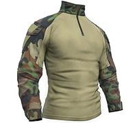 Memoryee Uomo Tattica Militare Camicia Maniche Lunghe Combattimento T-Shirt Camo Slim Fit con Cerniera Tasche 1/4/Jungle/L