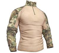 Memoryee Uomo Tattica Militare Camicia Maniche Lunghe Combattimento T-Shirt Camo Slim Fit con Cerniera Tasche 1/4/CP/XL