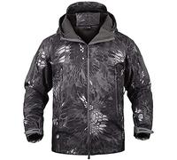 Memoryee Uomo Tattico Camouflage Softshell Giacca Outdoor Militare Pile Fodera Impermeabile Antivento Giubbotto con Cappuccio/Black python(new)/S