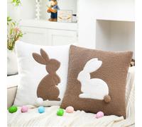 Memorywuu Confezione da 2 federe decorative in pile con coniglietto pasquale, 45 x 45 cm, idea regalo per Pasqua, primavera, casa, divano, camera da letto e veranda all'aperto