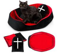 Memorywuu Set di 3 letti gotici per gatti con 48,9 cm lavabile, cuscino nero con pietra tombale rossa e nera, coperta gotica per animali domestici, centro attività per Halloween