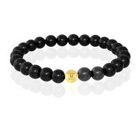 Memphis Bracciale di perle in agata di onice nero perla in acciaio inox color oro-21 cm