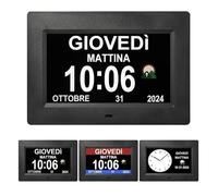 Memwake Orologio per demenza, Display con caratteri grandi, 3 modalità di visualizzazione, Molte sveglie e avvisi per farmaci per anziani e pazienti con Alzheimer. (7" black)