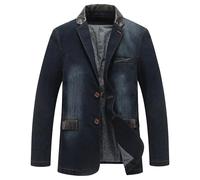 Men Blazer Jacket 2 Buttons Denim Blazer Lapel Washed Denim Suit Jacket Casual Business Sport Coat Dark Blue X Large
