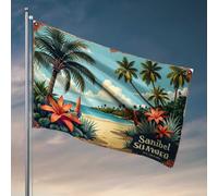 Men Cave Decor Sanibel Island: un paradiso tropicale con palme lussureggianti e bandiera Vibr per camera da letto Decore per camera da letto (30 x 45 cm)