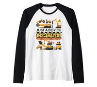 Men Kids Constructions Just A Boy Who Loves excavators white Maglia con Maniche Raglan