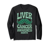 Men Mustache Groovy Green Ribbon Liver Cancer Awareness Maglia a Manica