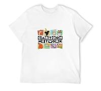 Men Printing Trend Cartoon Network Logo Characters Fashion Unisex Crew Neck Cotton Tee Men's Short-Sleeve T-Shirts White XL