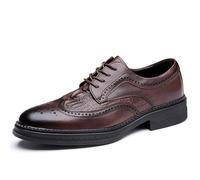 Men’s British Style Leather Oxford Shoes Classic Lace-Up Breathable Low Top Business Shoes Comfortable & Stylish(Brown,39 EU)