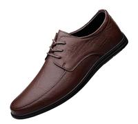 Men’s Lace-Up Casual Leather Oxford Shoes Round Toe Low Top Rubber Sole Walking Shoes Comfortable &(Brown,43 EU)