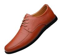 Men’s Lace-Up Casual Leather Oxford Shoes Round Toe Low Top Rubber Sole Walking Shoes Comfortable &(Red,39 EU)