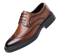 Men’s Luxury Leather Height-Increasing Dress Shoes Hollowout Lace-Up Formal Business Shoes Comfortable & Stylish(Brown,40 EU)