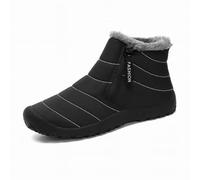 Men’s Snow Boots - Warm Plush Lined, Waterproof Cloth Upper, Easy Slip-On Outdoor Boots with Non-Slip Rubber Sole (Black,37)
