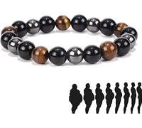 Men Triple Stone SteelHard Infrared Powered Bracelet, Lymphatic Drainage Black Obsidian Bracelet,Men Obsidian Bracelet, Healing Crystal Yoga Bracelet for Men Women (8mm 3 Pcs)