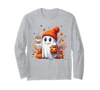 Men Women Autumn Cute Ghost Drinking Coffee Halloween Spooky Maglia a Manica