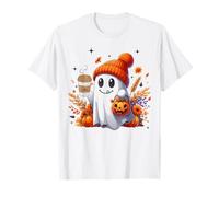 Men Women Autumn Cute Ghost Drinking Coffee Halloween Spooky Maglietta