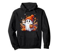 Men Women Autumn Cute Ghost Drinking Coffee Spooky Halloween Felpa con Cappuccio