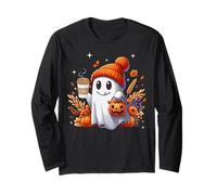 Men Women Autumn Cute Ghost Drinking Coffee Spooky Halloween Maglia a Manica