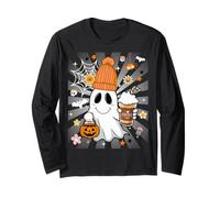 Men Women Autumn Cute Spooky Ghost Drinking Coffee Halloween Maglia a Manica