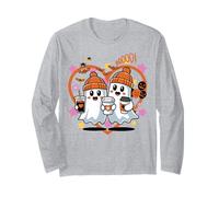 Men Women Autumn Spooky Halloween Cute Ghost Drinking Coffee Maglia a Manica
