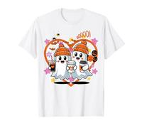 Men Women Autumn Spooky Halloween Cute Ghost Drinking Coffee Maglietta
