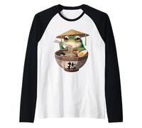 Men Women Kids Cute Frog Eating Ramen Japanese Noodles Maglia con Maniche Raglan