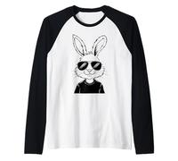 Men Women Kids Rabbit Sunglasses Bunny Egg Hunt Easter Day Maglia con Maniche Raglan