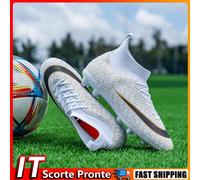 Men Women s Soccer Cleats Firm Ground Football Cleats Rugby Boots (White 41)