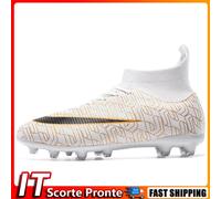 Men Women s Soccer Cleats Firm Ground Football Cleats Rugby Boots (White 43)