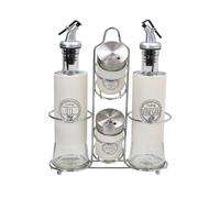 MENAGE 4 PEZZI ACCIAIO VETRO BEIGE SET SALE PEPE CON PORTA CONDIMENTI