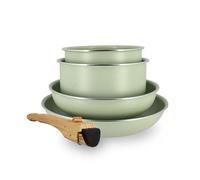 MENASTYL - Batteria da cucina celadon 5 pezzi - alluminio riciclato - 2 padelle 22 cm e 26 cm + 2 pentole 16 cm e 18 cm + 1 maniglia rimovibile - tutti i piani cottura inclusa induzione - 6020589