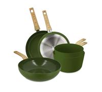 MENASTYL - Set di 5 pezzi Colorama oliva - Padelle/pentole/wok - in alluminio - Rivestimento antiaderente in ceramica - Tutti i fornelli inclusi induzione