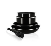 MENASTYL - Set di 5 pezzi IRIS in alluminio nero a induzione, 2 cassSEROLE 16/18 cm + 2 padelle 22/26 cm + 1 manico estraibile - 6020437