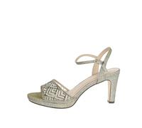 MENBUR Sandali Donna Gioiello in Tessuto Glitter Argento, Tacco Medio Alto 8 cm e Plateau, 23683 TAGLIA DONNA 36