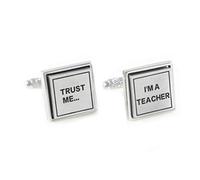 MENDEPOT Gemelli quadrati color argento "Trust ME I'm A Teacher" con scatola