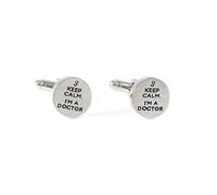 MENDEPOT Gemelli rotondi color argento con scritta "Keep Calm and Carry On", con scritta "Keep Calm She Said Y", con scatola