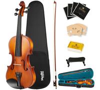 Mendini - Violino in legno massello 4/4 + custodia rigida, spalliera, archetto, pece e corde di ricambio (intero) 4/4 Satinato