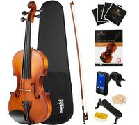 Mendini violino in legno massello con accordatore, lesson Book, extra Strings, spalliera, archetto e custodia 4/4 Satin Antique