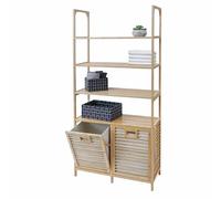 Mendler Armadietto da bagno in bambù HWC-N83, scaffale da bagno, 2 cesti per la biancheria 4 ripiani Certificato MVG 168x81x33cm