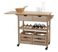 Mendler Carrello da Portata Servizio Cucina con portabottiglie HWC-G35 Legno MDF 89x119x89cm Legno Chiaro