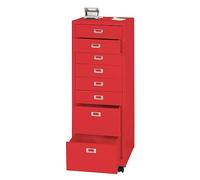 Mendler Cassettiera armadietto ufficio con ruote HWC-L49 acciaio 8 cassetti 115x40x41cm rosso
