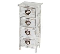 Mendler Cassettiera Comodino Shabby Vintage Forli Legno di paulonia Bianco 25x29x70cm 4 cassetti