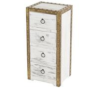 Mendler Cassettiera Shabby Vintage Elegante Decorativa Duran Legno di MDF paulonia 4 cassetti Bianco