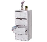 Mendler Comodino cassettiera Country Shabby Vintage Decorativa HWC-C62 Legno 4 cassetti Bianco